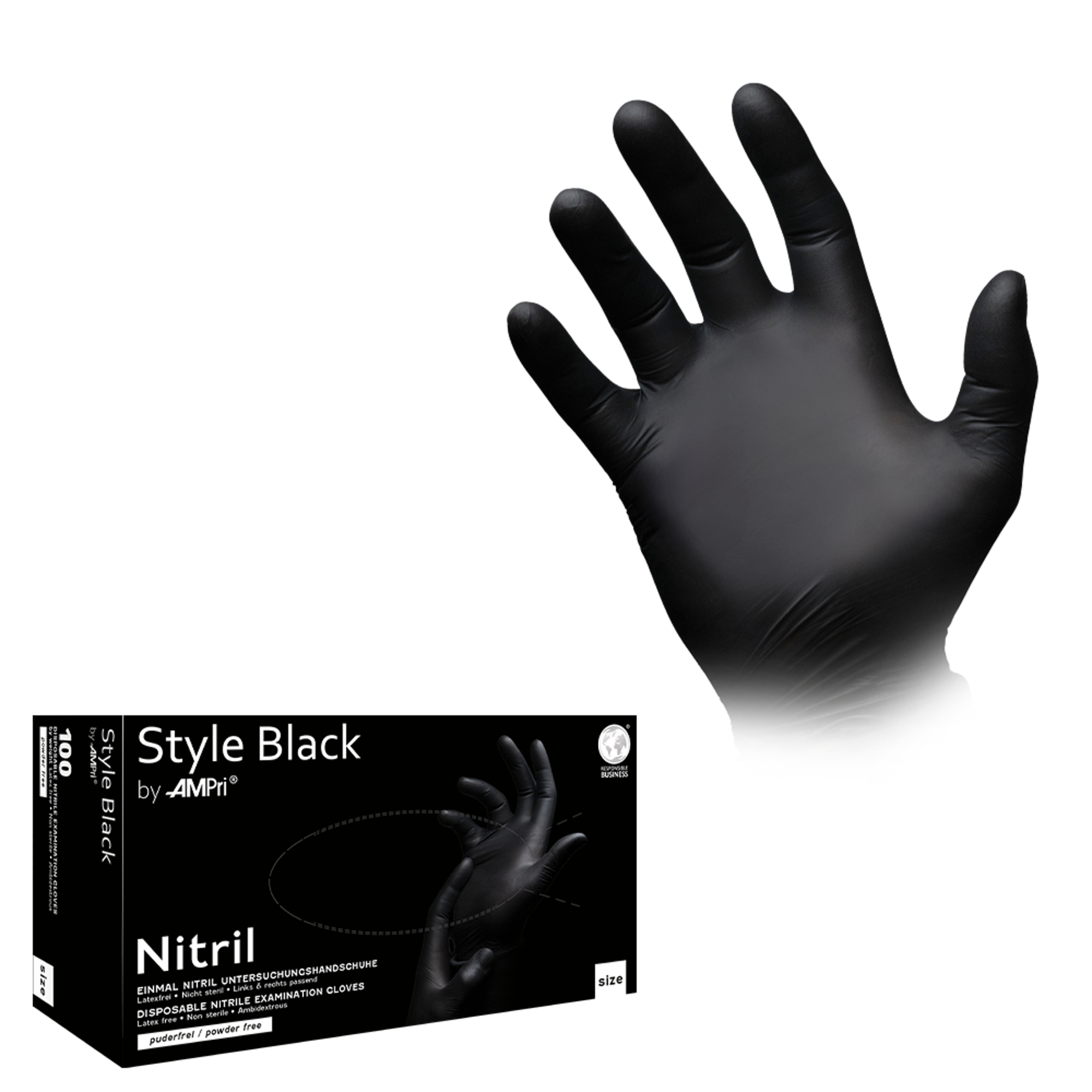 U03854.png Nitrilhandschuhe, schwarz, puderfrei, Style Black by Med-Comfort, 1 Box a 100stück – Bild 1