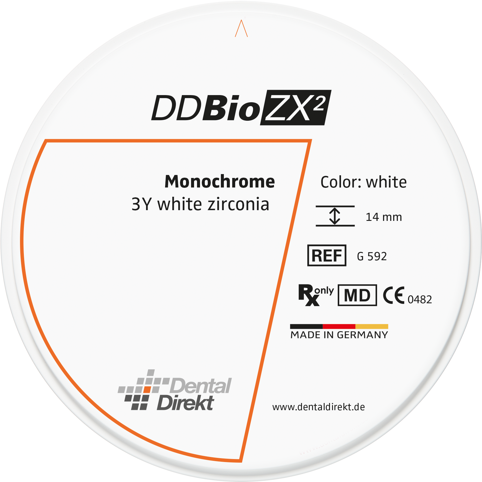 U06945.png DD Bio ZX² Zirkonoxid, 98H14, weiß, 1 Stück – Bild 1